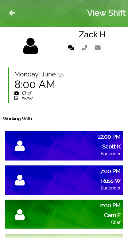 BarSight Restaurant Employee Scheduling - Mobile Schedule View